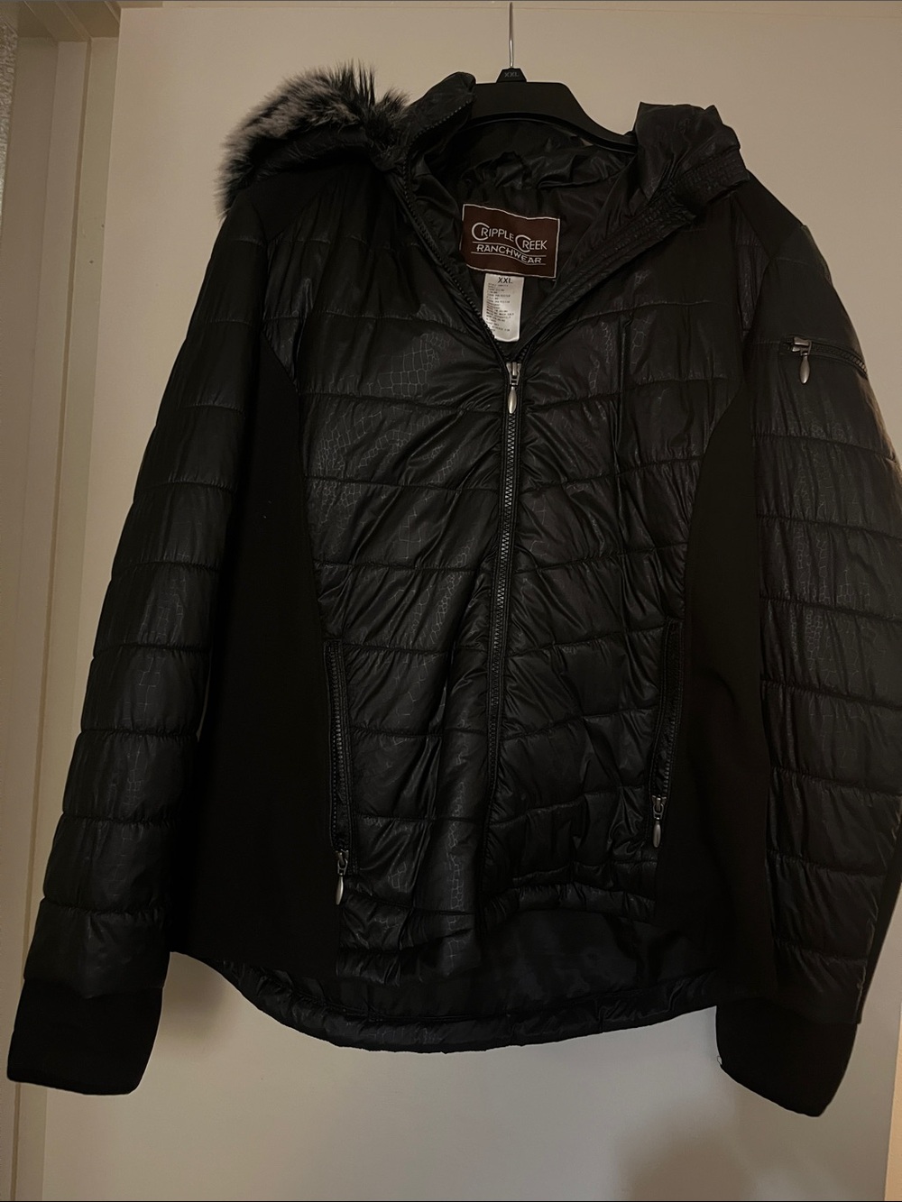 Cripple Creek Black Quilted Puffer Jacket with detachable Faux Fur Hood